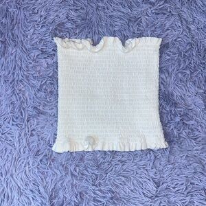 White Smocked Tube Top with Ruffle Trim